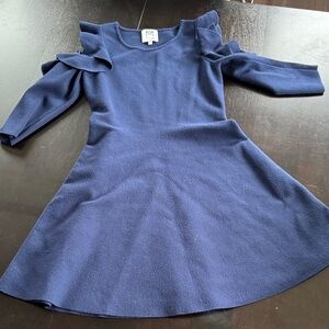 Milly Minis Navy Ruffle-Shoulder Knit Dress